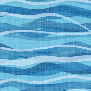 Abstract Textured Waves organic shaped horizontal stripes of denim  aqua and pale blue