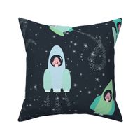 Pink Poodles Astronauts AQUA Large