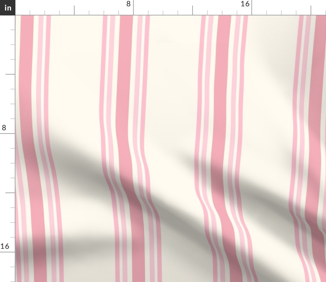 Medium - Pink stripes on cream - 5 stripes - classic coastal neutral wallpaper - Farmhouse ticking stripe