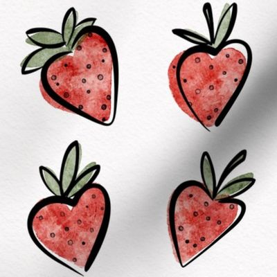 juicy strawberry coordinate - delicious watercolor fruit - sweet strawberries fabric and wallpaper