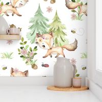 Floral Woodland Animals Fox Baby Nursery Ladybug Bee