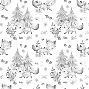 Floral Woodland Animals Fox Baby Nursery Ladybug Bee Gray 