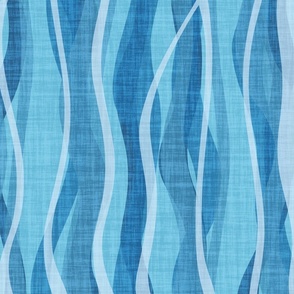 Abstract Textured Vertical Wavy lines, organic shaped horizontal stripes of denim  aqua and pale blue