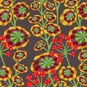 Golden retro geraniums with  woven effect (large)