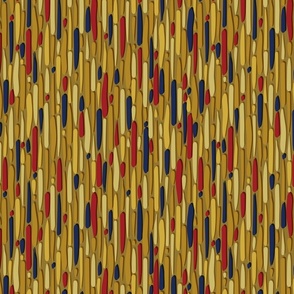 Abstract Lines and Stripes in Gold Yellow Red and Blue on Gold - Medium 