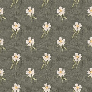 Simple rustic floral on antique pewter gray - white watercolor daisy