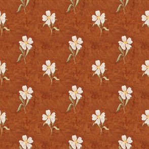 Simple rustic floral on warm chocolate brown - white watercolor daisy