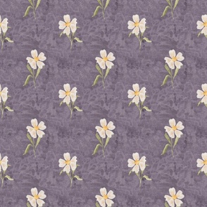 Simple rustic floral on purple hazy lilac - white watercolor daisy