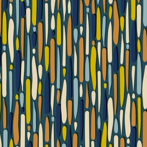 Abstract Lines and Stripes in Beige Yellow Blue and Orange on Teal - Large 