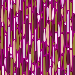 Abstract Lines and Stripes in Green Yellow Mauve and Burgundy on Fuchsia - Large