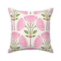 Block Print Flower Bouquet - Pink and Green 2 LARGE