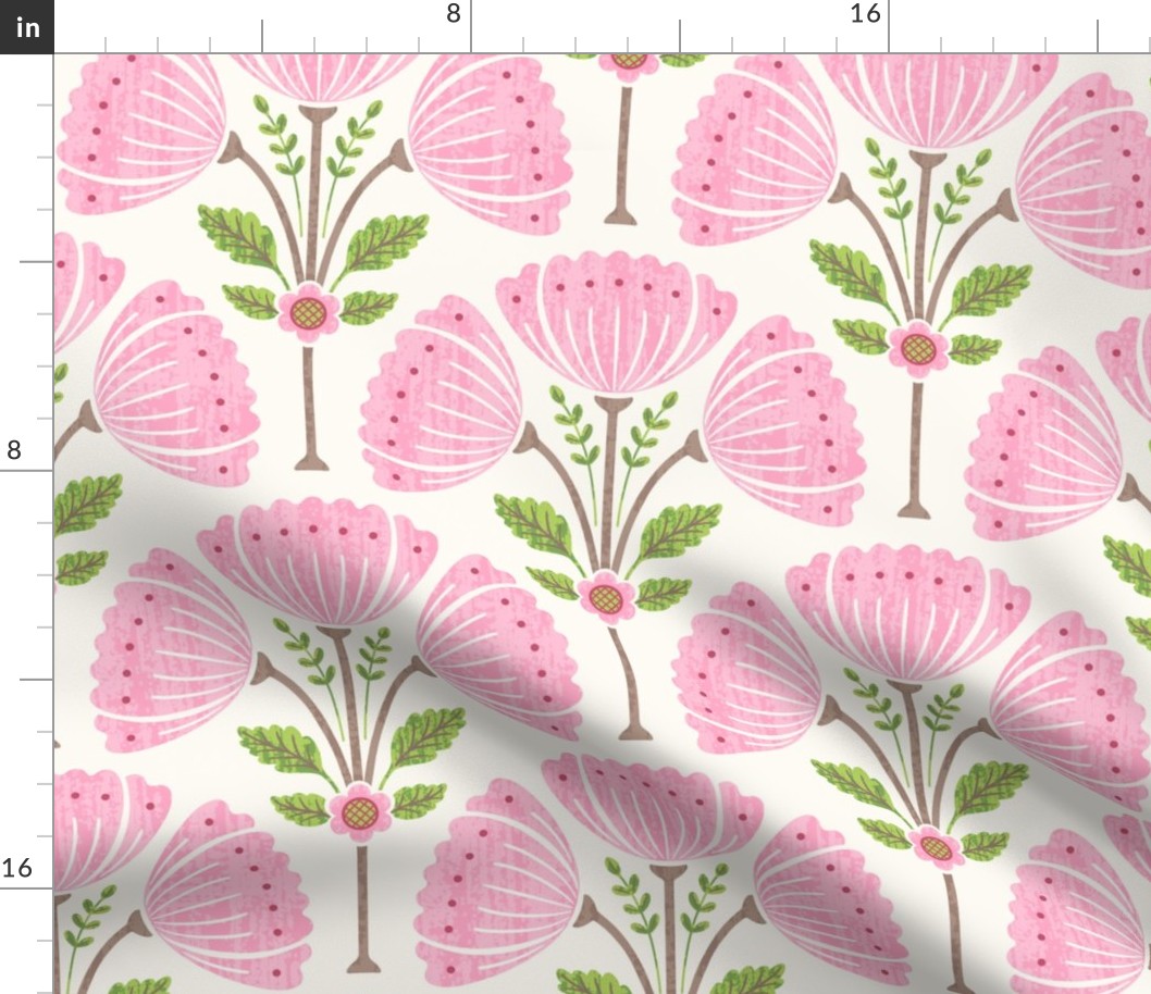 Block Print Flower Bouquet - Pink and Green 2 LARGE