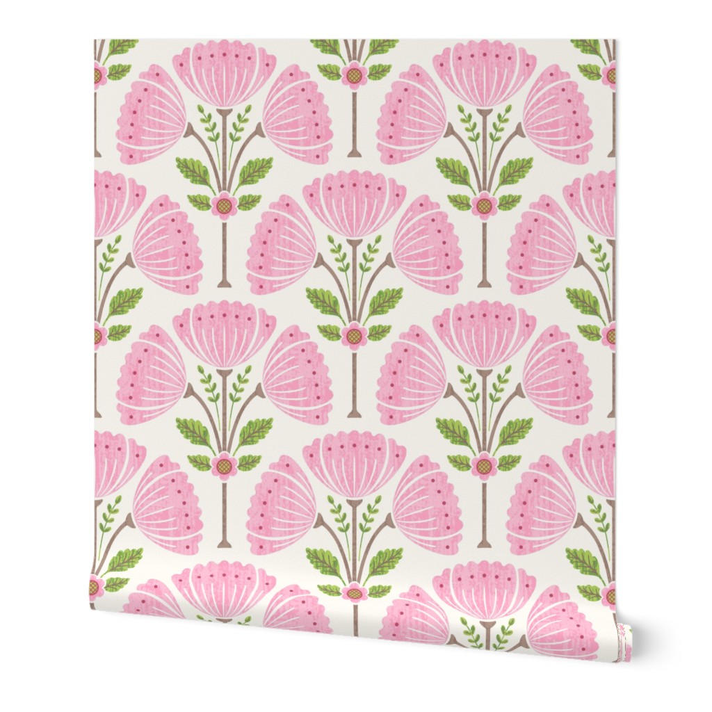 Block Print Flower Bouquet - Pink and Green 2 MEDIUM