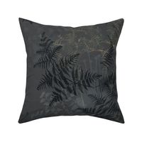 Dark and Moody Botanical Forest Ferns and Leaves, Textured, Blue-Gray Floral, Large