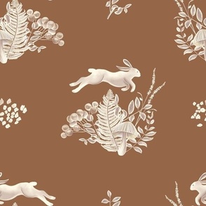 Leaping Woodland Hare in Off White and Terracotta Rust Clay