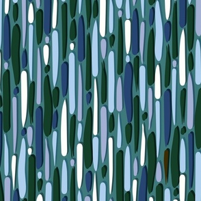 Abstract Lines and Stripes in Blue Mauve Green and White on Teal  - Large