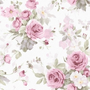 Whimsical Blooms: Mid-Century Cottage White and Purple Rose Pattern