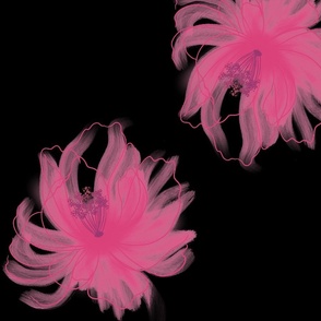 Giant pink watercolor flowers on black back ground
