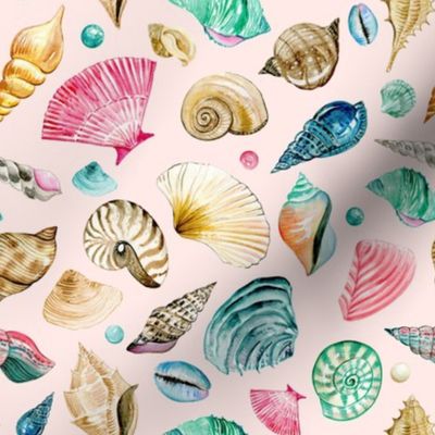Coastal Sea Shells and Pearls / Blush 