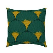 MEDIUM-Elegant geometric feather fan in luxe tones- emerald green & saffron