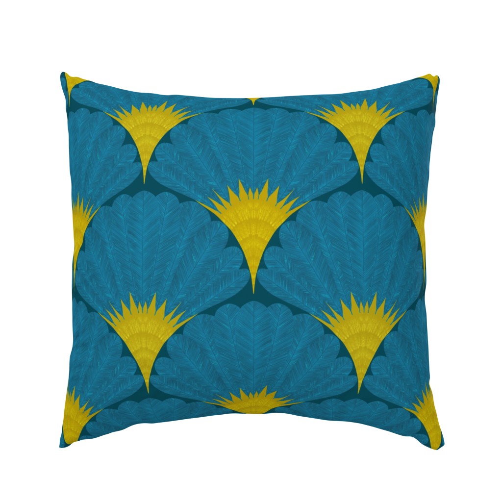 MEDIUM - Elegant geometric feather fan design bright tones-cyan blue yellow