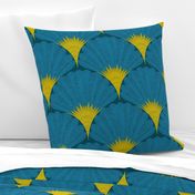 MEDIUM - Elegant geometric feather fan design bright tones-cyan blue yellow