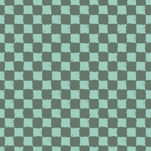 C010 - Small scale cool neutral unisex aqua and teal blue organic irregular textured checkers in bold retro colors for funky unisex kids and adult apparel, table runners, napkins, kitchen decor, table cloth, quilting, duvet covers and bed sheets