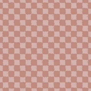 C010 - Small scale unisex mushroom pink and beige blush organic irregular textured checkers in bold retro colors for funky unisex kids and adult apparel, table runners, napkins, kitchen decor, table cloth, quilting, duvet covers and bed sheets