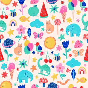 Summer Playroom Party - Bright Watercolour Animals, Food, Stars & Beyond - Large