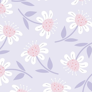 (L) Happy Flowers - Pastel Colors Lavender Lilac Pink Florals Chamomile Botanicals Minimalist Nature