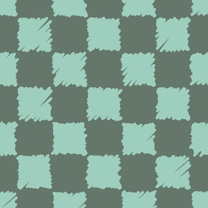 C010 - Large scale soft aqua blue green and dark neutral teal organic irregular textured checkers in bold retro colors for funky apparel, wallpaper, table cloth, curtains, duvet covers and bed sheets
