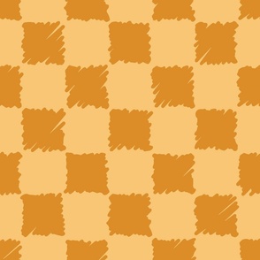 C010 - Large scale unisex mustard and golden yellow organic irregular textured checkers in bold retro colors for funky apparel, wallpaper, table cloth, curtains, duvet covers and bed sheets