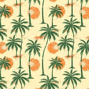 Retro California Sunset Palms Fabric