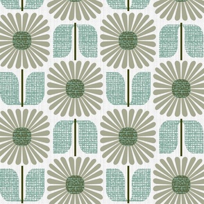 square blooms-green-large scale-mid century modern