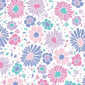Colorful Floral Party Wall Pink Pastels- Medium Print