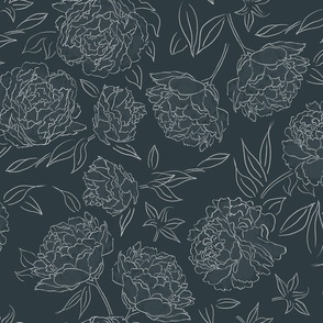 Peony Line Art – Navy Blue and White