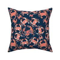Decorated orange crabs on navy - small