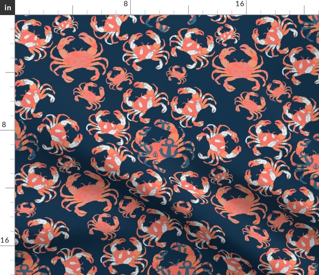 Decorated orange crabs on navy - small