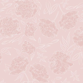 Peony Line Art – White Lines on Pink and Light Pink
