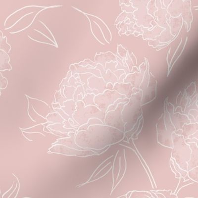Peony Line Art – Soft White and Pink