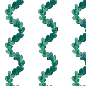 Vertical watercolor wavy heart chain stripes / teal green blue /  cheerful dopamine heart decor / green leaf