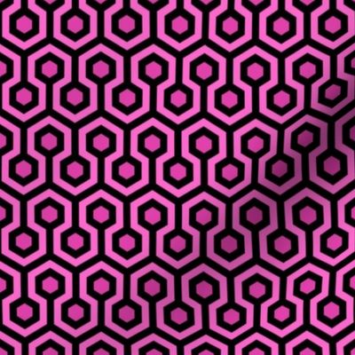 Rose Pink Black Hexagons (#Ff66cc, #e241ab)