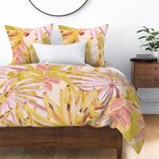 TROPICAL BANANAS : FAN PALM : HELICONIA : PINK : YELLOW : LIME : XL
