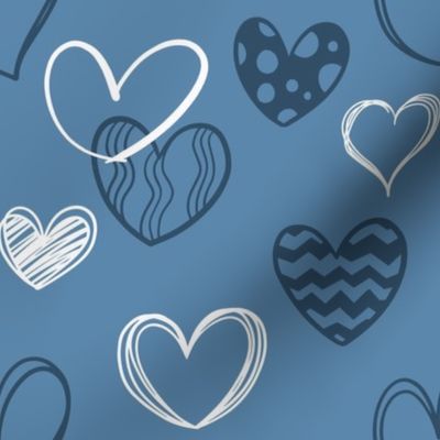 Dusty Blue Doodle Hearts (#324e66, #5687ac)