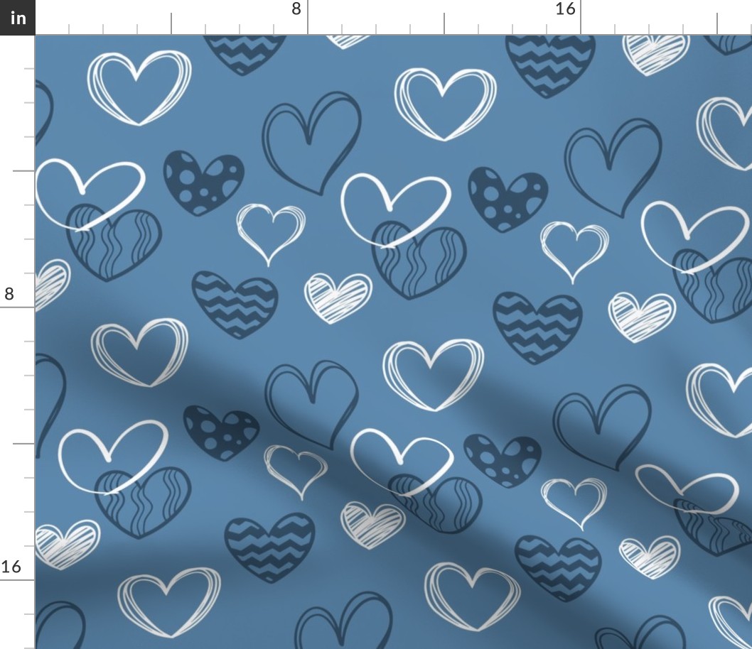 Dusty Blue Doodle Hearts (#324e66, #5687ac)