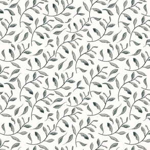 Whimsical Watercolor Leaves in Monochrome - Elegant Nature-Inspired Fabric Design