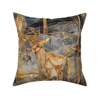 Stained Glass Golden Spotted Winter Woodland Deer
