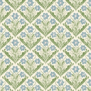 Vintage Forget-me-Not Flowers 'Marilyn' | Blue and Green on Cream | 12