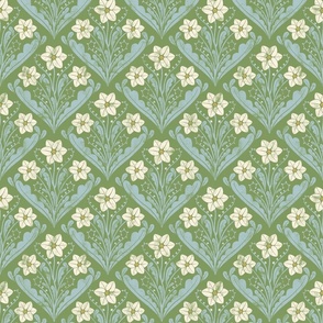 Vintage Forget-me-Not Flowers 'Marilyn' | Cream and Blue on Green | 12