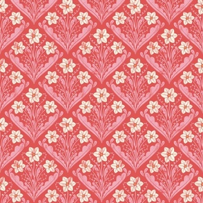 Vintage Forget-me-Not Flowers 'Marilyn' | Cream and Pink on Red | 12